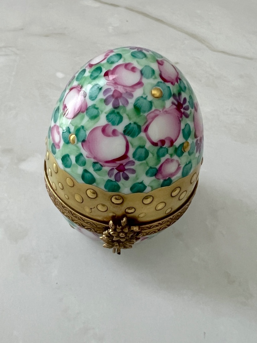 Rare Rochard Limoges Egg Box | Jeweled Gold Band | Hand Painted Roses France